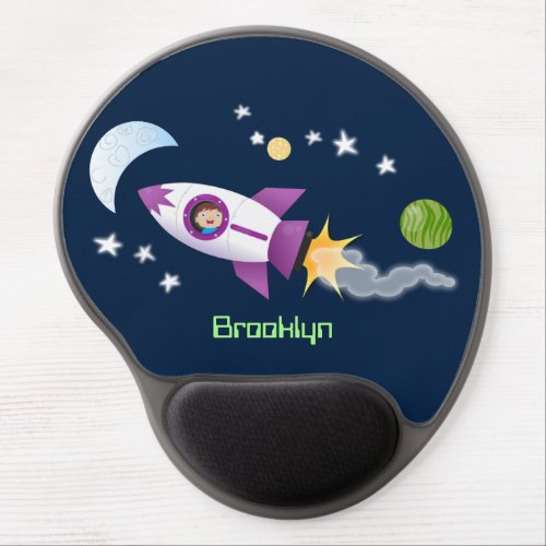 Cute rocket ship in space cartoon illustration gel mouse pad