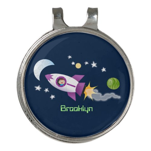 Cute rocket ship in space cartoon illustration golf hat clip