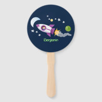 Cute rocket ship in space cartoon illustration