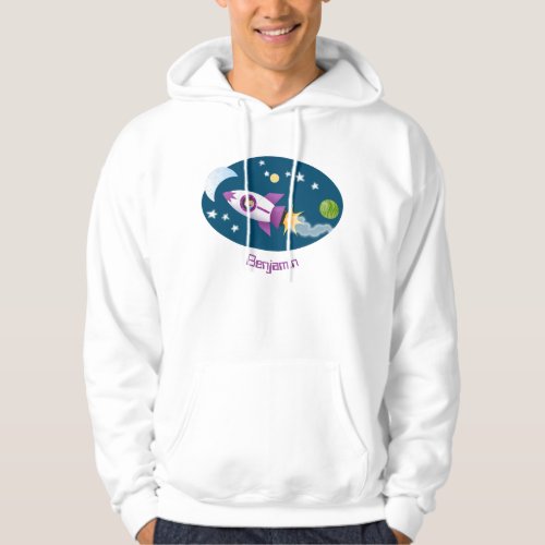 Cute rocket ship in space cartoon illustration hoodie