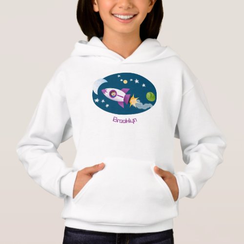 Cute rocket ship in space cartoon illustration hoodie
