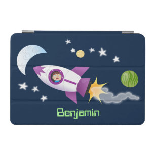 Cute rocket ship in space cartoon illustration iPad mini cover