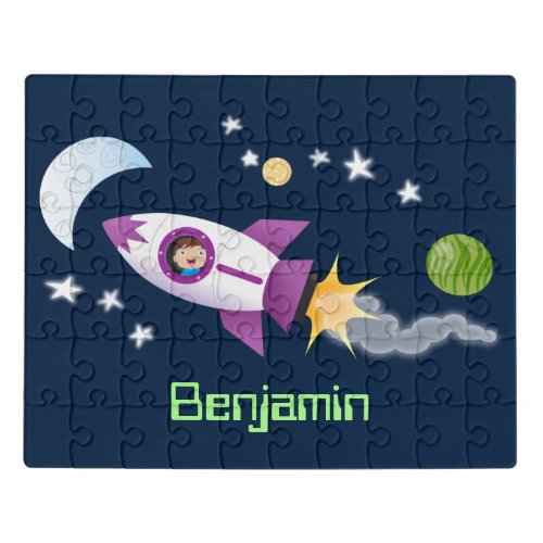 Cute rocket ship in space cartoon illustration jigsaw puzzle