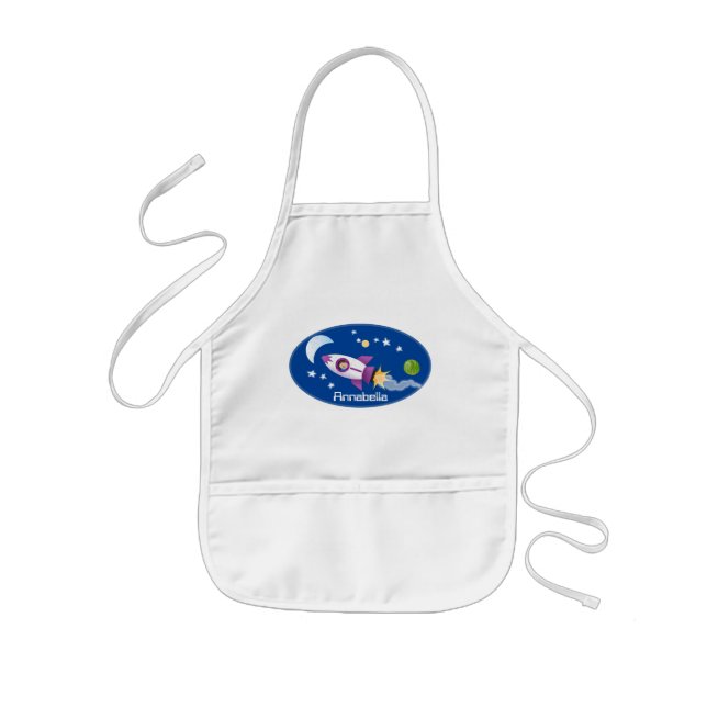 Cute rocket ship in space cartoon illustration kids' apron (Front)