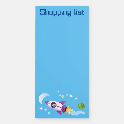 Cute rocket ship in space cartoon illustration magnetic notepad