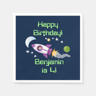 Cute rocket ship in space cartoon illustration napkins