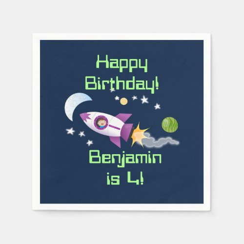 Cute rocket ship in space cartoon illustration napkins