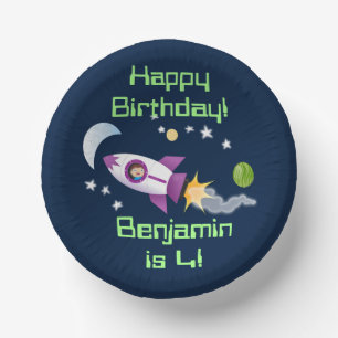 Cute rocket ship in space cartoon illustration paper bowls