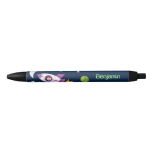 Cute rocket ship in space cartoon illustration pen