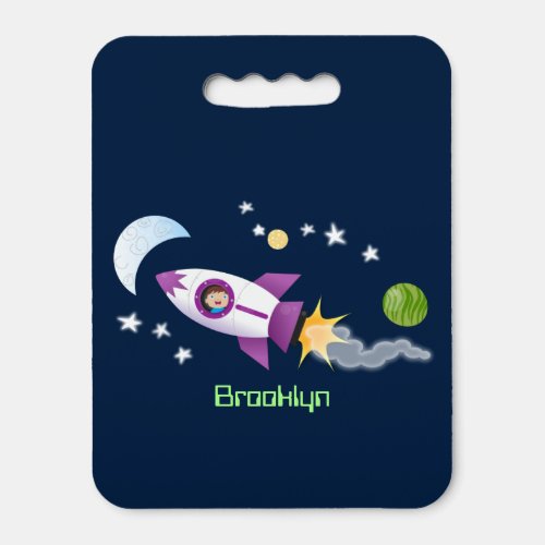 Cute rocket ship in space cartoon illustration seat cushion