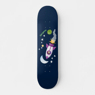 Cute rocket ship in space cartoon illustration skateboard