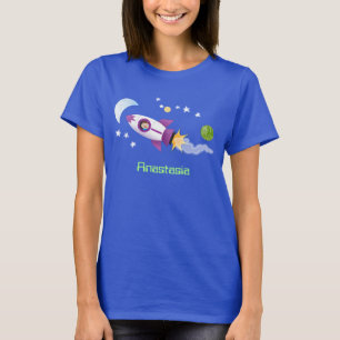 Cute rocket ship in space cartoon illustration T-Shirt