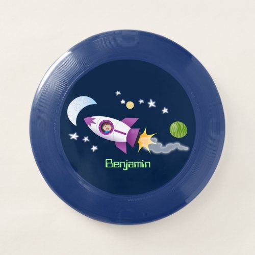 Cute rocket ship in space cartoon illustration Wham_O frisbee