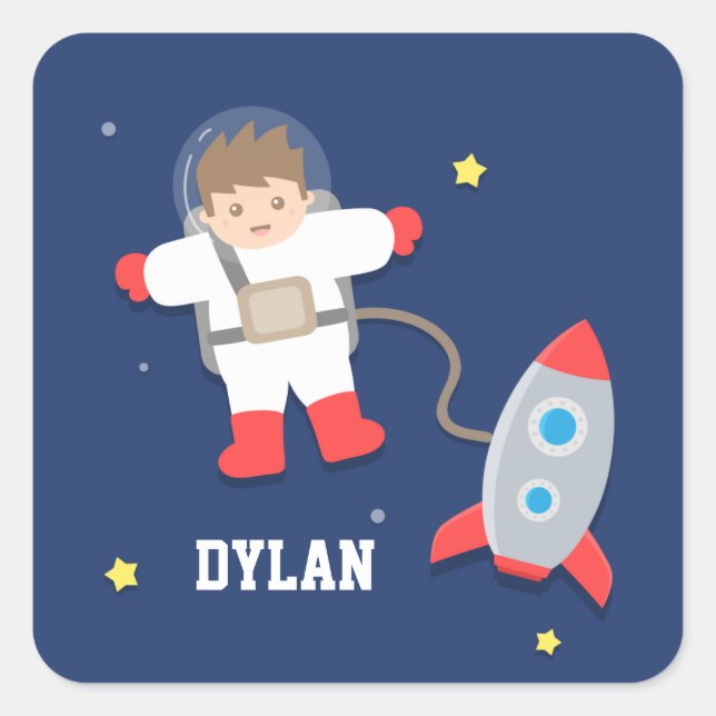 Cute Rocket Ship Outer Space Astronaut For Kids Square Sticker (Front)