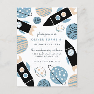 Cute Rocket Ship Outer Space Birthday Party Invitation Postcard