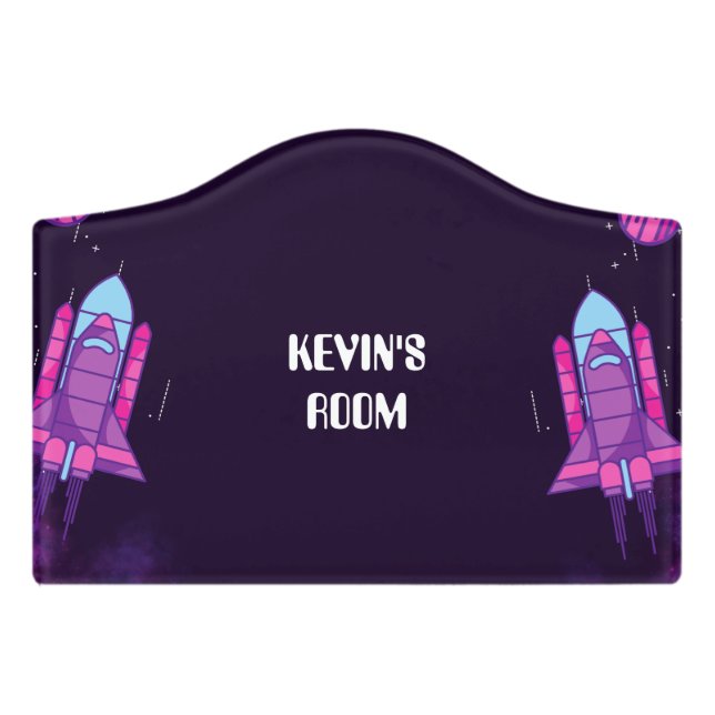 Cute Rocket Ship Space Cartoon Kids Nursery  Door Sign (Small Crest Front)