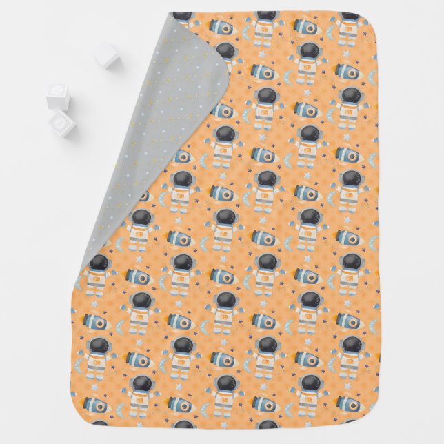 Cute Rocket Ships and Astronauts Design  Baby Blanket (In Situ)