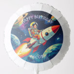Cute Rockets in Space Astronaut Birthday Balloon<br><div class="desc">Cute personalized birthday balloon with a retro comic book style illustration of a little boy flying on a rocket through space!</div>