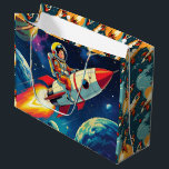 Cute Rockets in Space Astronaut Birthday Large Gift Bag<br><div class="desc">Cute birthday gift bags with a retro comic book style illustration of a little boy flying on a rocket through space!</div>