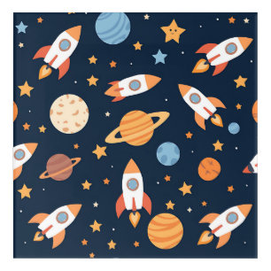 Cute Rockets Planets Space Pattern Acrylic Print