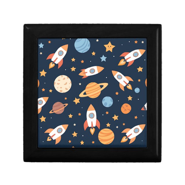 Cute Rockets Planets Space Pattern Gift Box (Front)