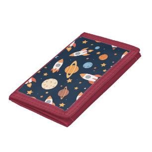 Cute Rockets Planets Space Pattern Tri-fold Wallet