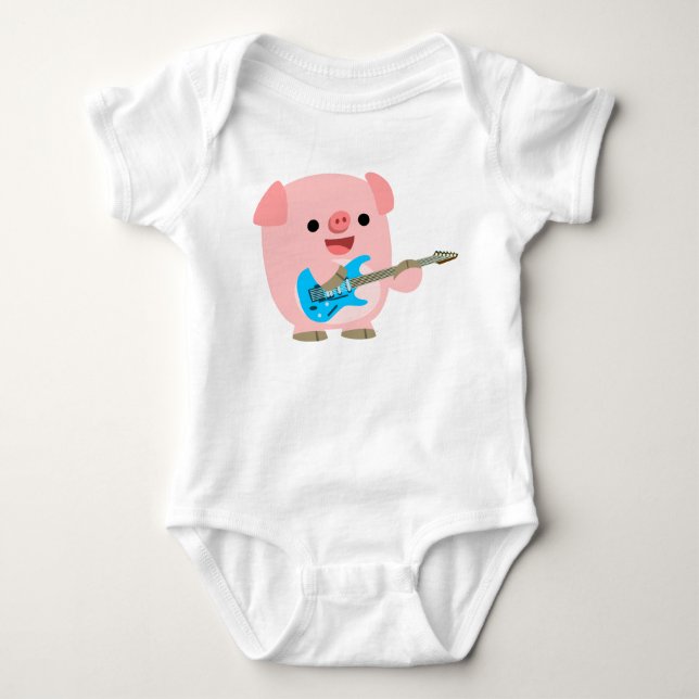 Cute Rockin' Cartoon  Pig Baby Clothing Bodysuit (Front)