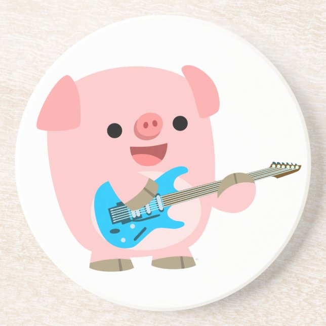 Cute Rockin' Cartoon  Pig Coaster (Front)