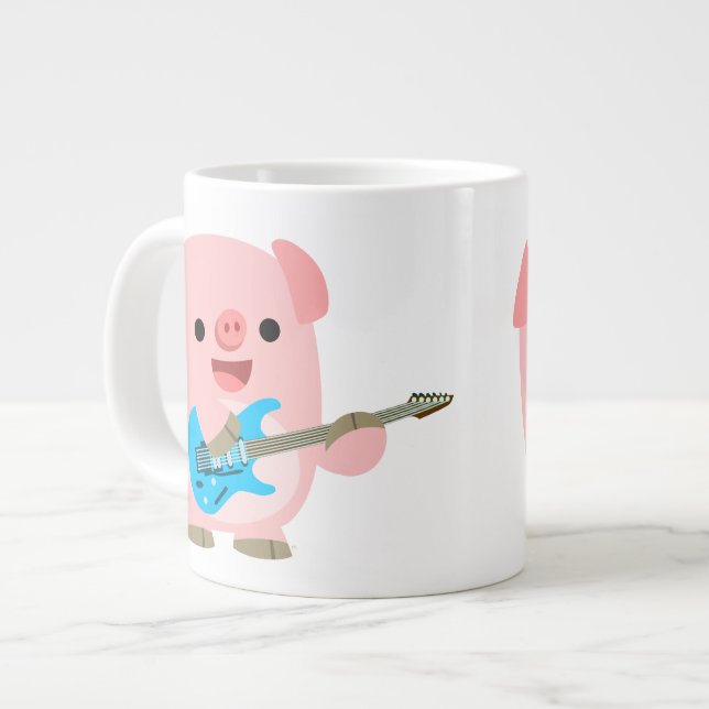 Cute Rockin' Cartoon  Pig Jumbo Mug (Front Left)