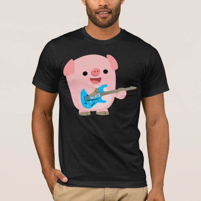 Cute Rockin' Cartoon  Pig T-Shirt (Front)