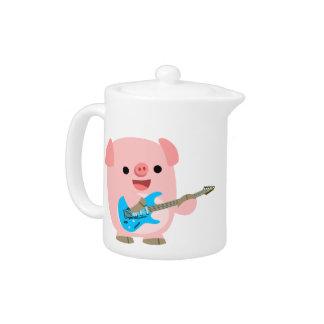 Cute Rockin' Cartoon Pig Teapot