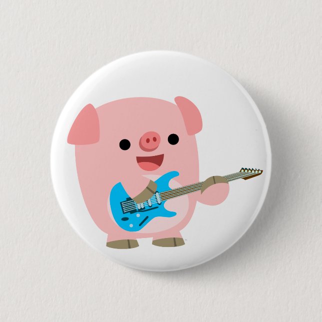 Cute Rocking Cartoon Pig Button Badge (Front)