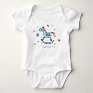 Cute Rocking Horse and Dots Personalised Baby Bodysuit