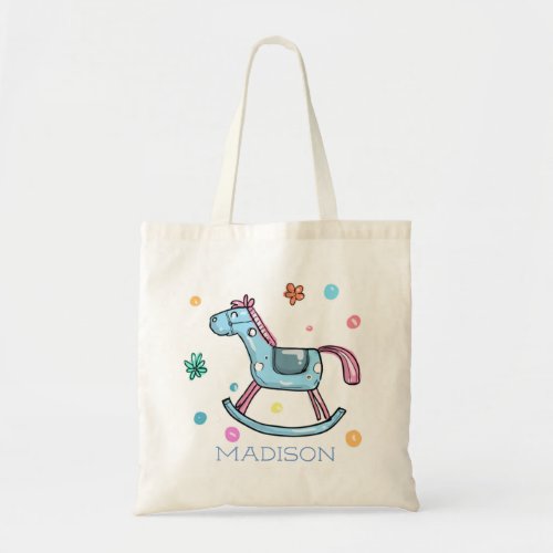Cute Rocking Horse and Dots Personalised Tote Bag
