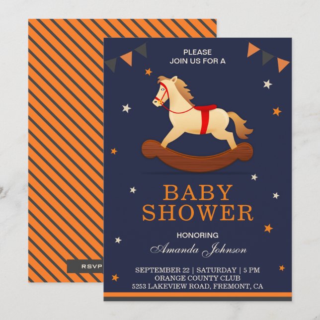 Cute Rocking Horse Baby Shower Invitation (Front/Back)