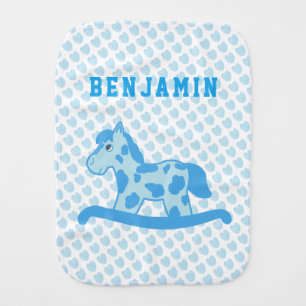 Cute Rocking Horse Blue Baby Boy Name Baby Burp Cloth
