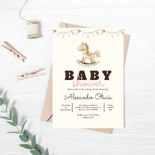 Cute Rocking Horse Boho Baby Shower Invitation