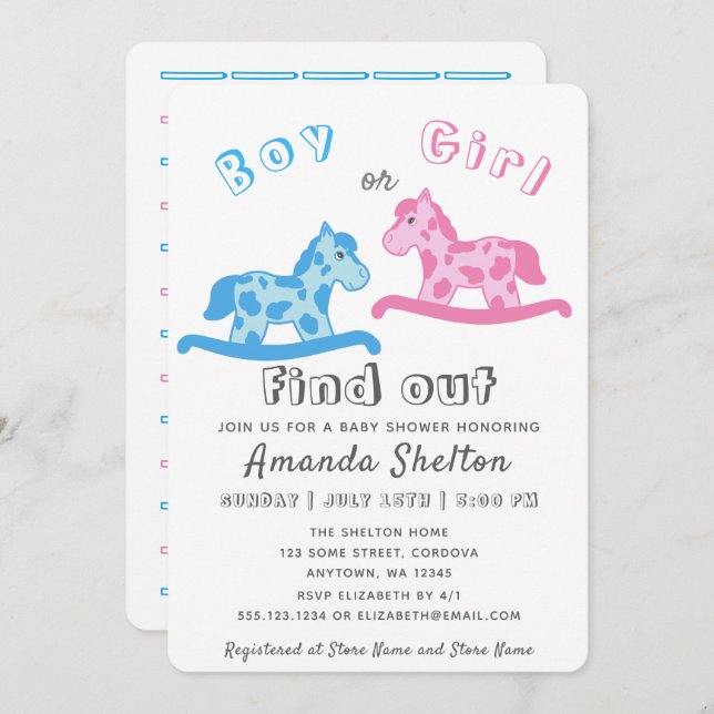 Cute Rocking Horse Gender Reveal Baby Shower Invitation (Front/Back)