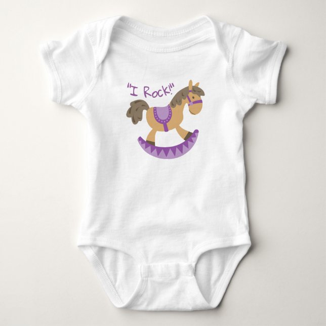 Cute Rocking Horse "I Rock" Slogan Baby Bodysuit (Front)