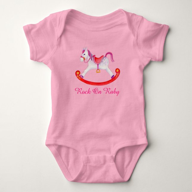 Cute rocking horse painted art girls t-shirt baby bodysuit (Front)