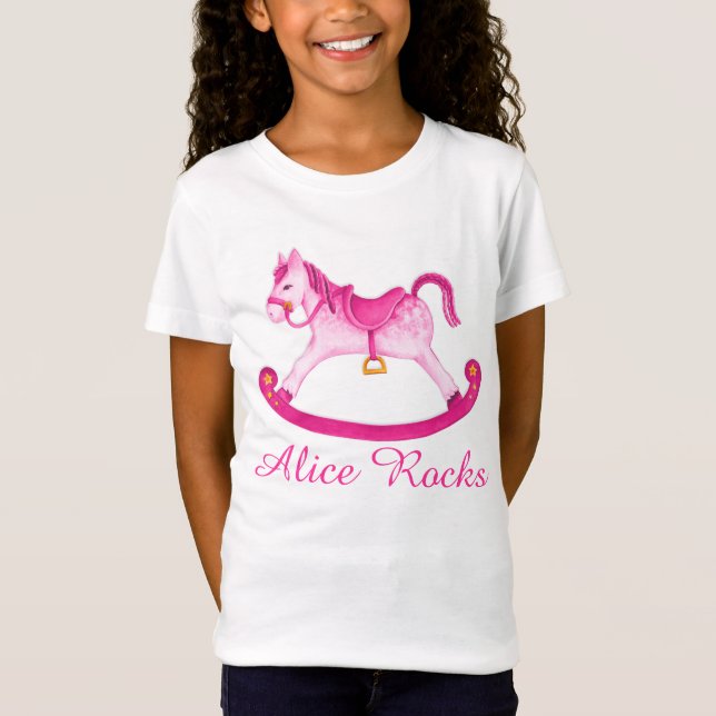 Cute rocking horse painted pink art girls t-shirt (Front)