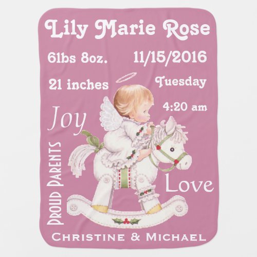 Cute Rocking Horse Personalized Baby Angel Blanket