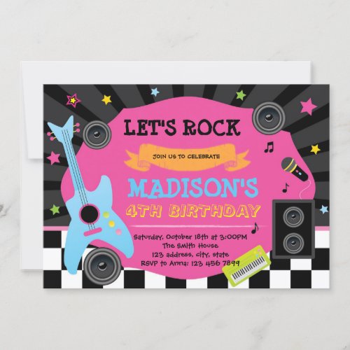Cute rockstar birthday party invitation