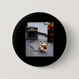 Cute rockstar hamster funny guitar punk rock'n rol button