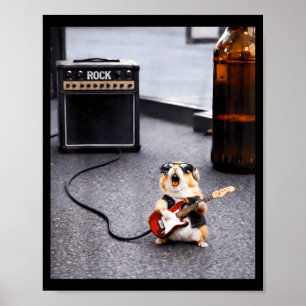 Cute rockstar hamster funny guitar punk rock'n rol poster