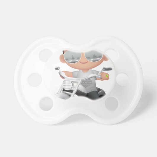 Cute RockStar on Motorcycle Pacifier (Front)