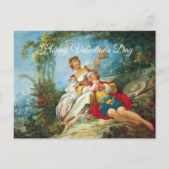 Cute Rococo Happy Lovers Valentine Day Postcard (Front)