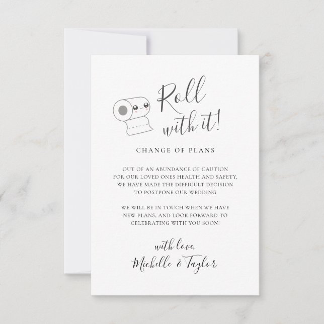 Cute Roll with it Postponed Change the Date Card (Front)