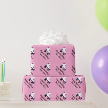Cute Roller Skate Birthday Custom Wrapping Paper by logotees at Zazzle