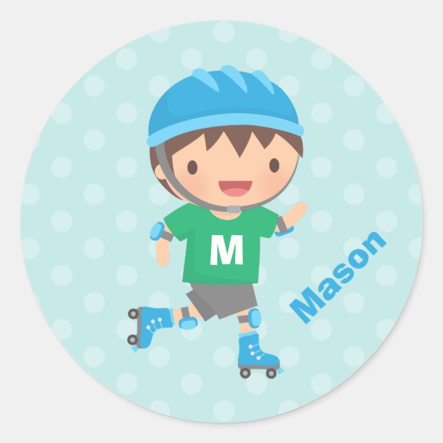 Cute Roller Skater Boy Personalized Stickers (Front)